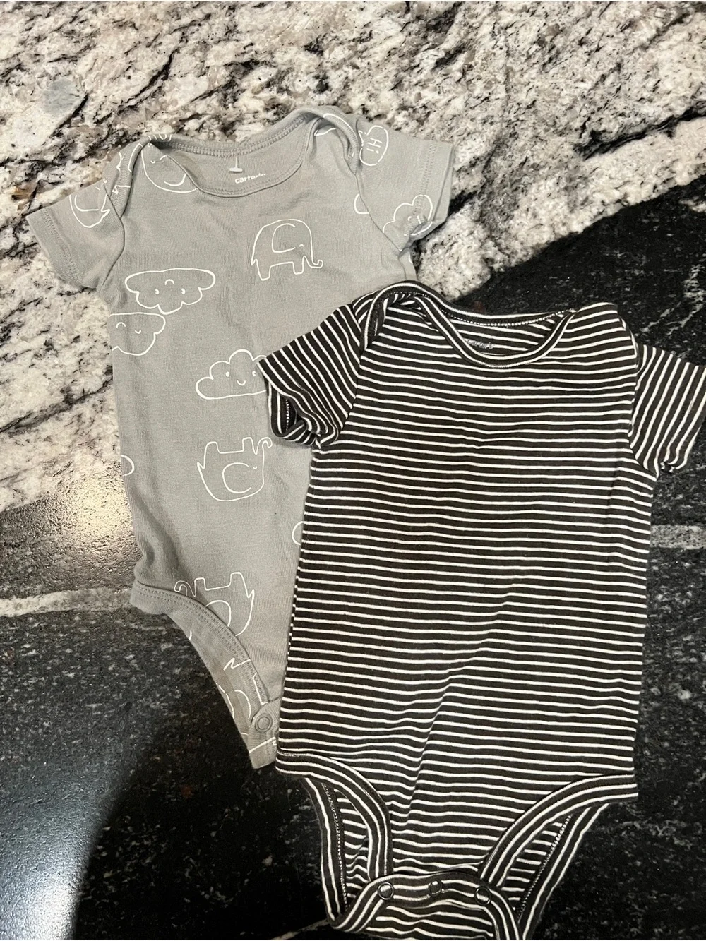 Carter’s 6M Short Sleeve Bodysuit Bundle | Gray Animal & Black Stripe Onesies